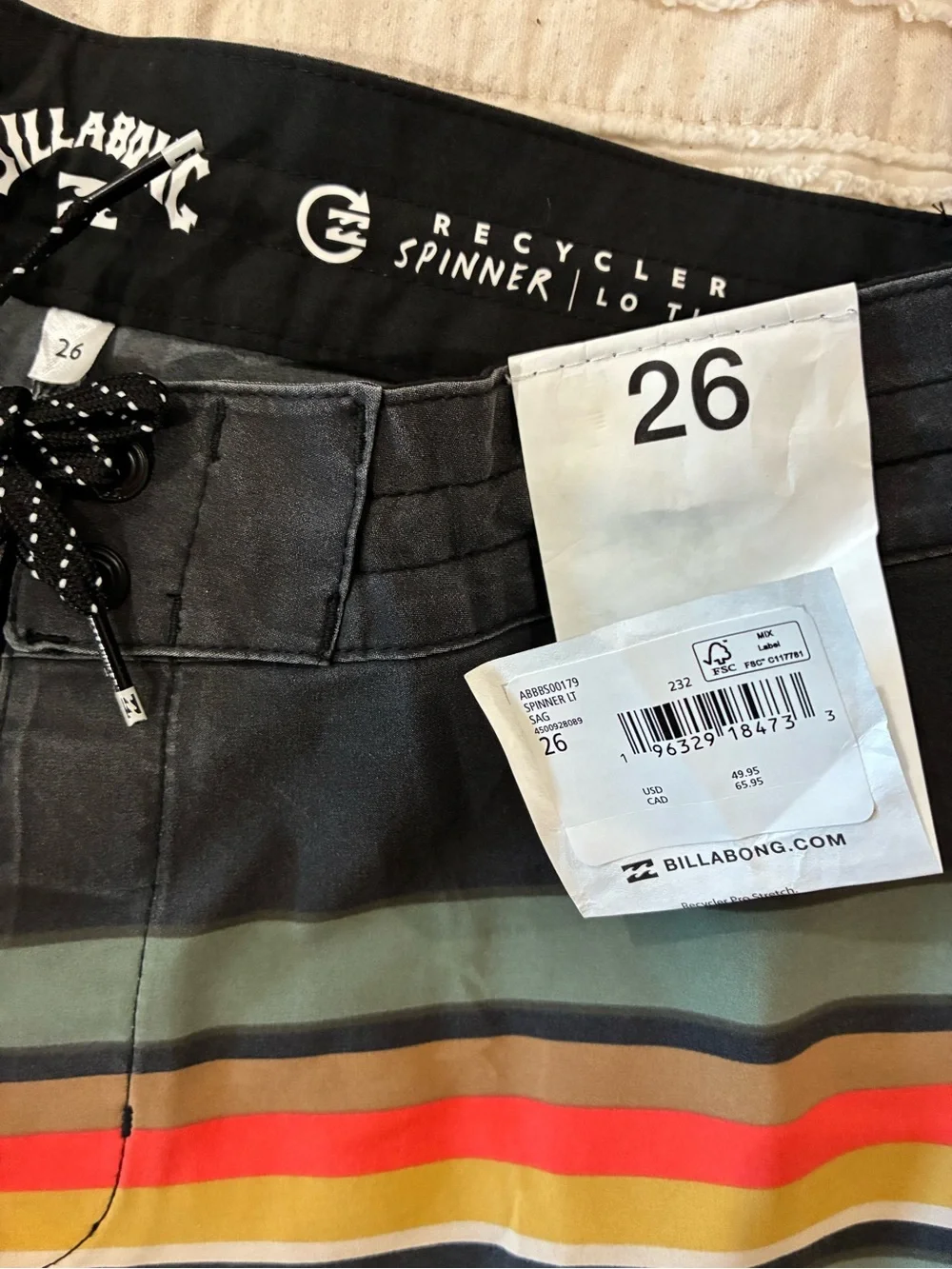 NWT Billabong Men’s Multicolor Striped Boardshorts - Size 26